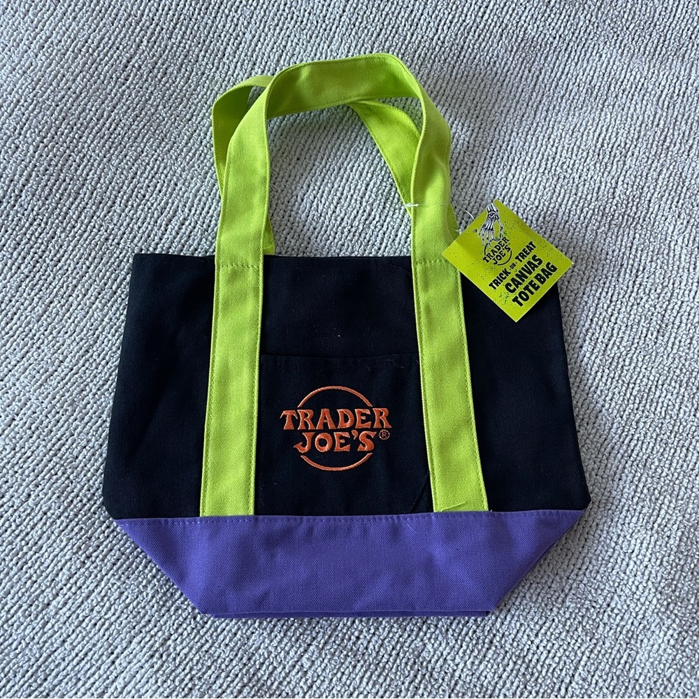 Trader Joe’s Tri Color Black and Purple Mini Canvas Tote Bag